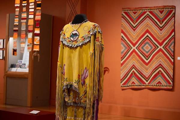 Native American apparel and weavings on display at the center of southwest studies