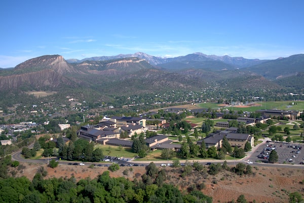 An aerial shot of FLC campus and Durango.