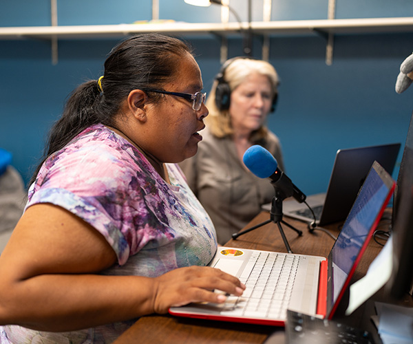 Native student records audio of native language