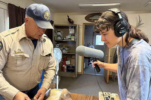 Tribal Water Media Fellow, Klara Goldman, records audio for her podcast project.